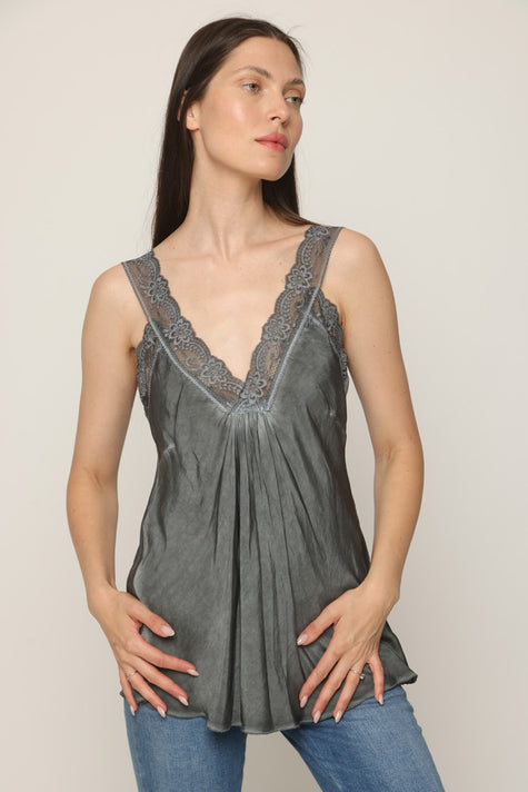 גופיית סאטן ותחרה - 12316