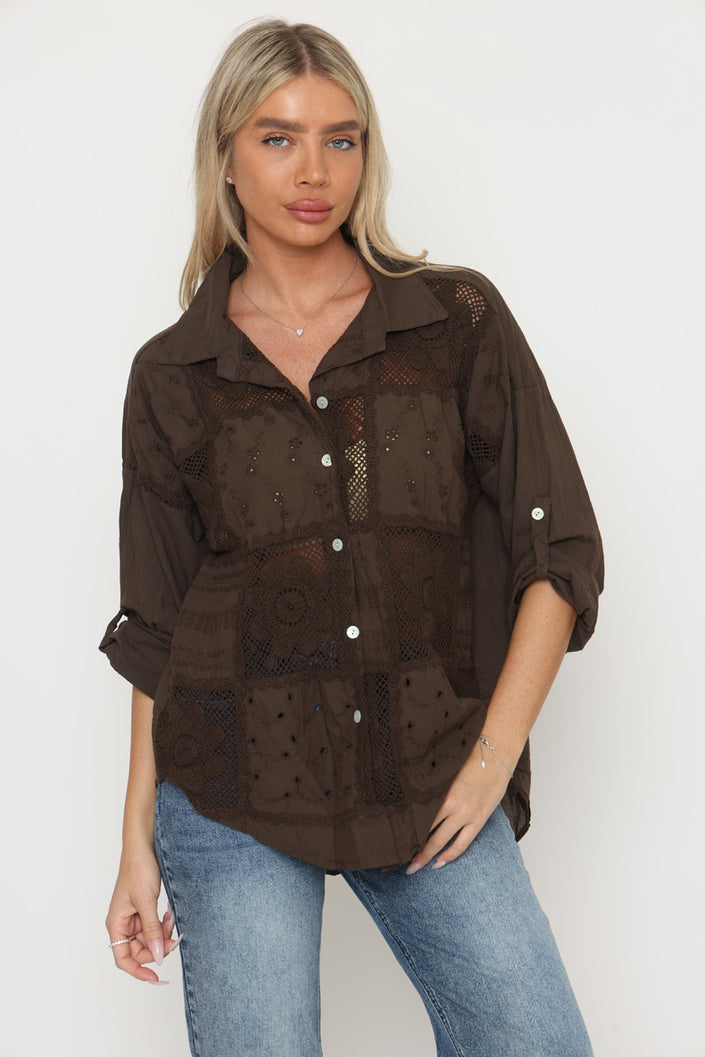 חולצה רקמה חמניה - 14170